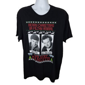 Official Home Alone Movie Wet Bandits Merry Christmas Black T-Shirt Size 2XL